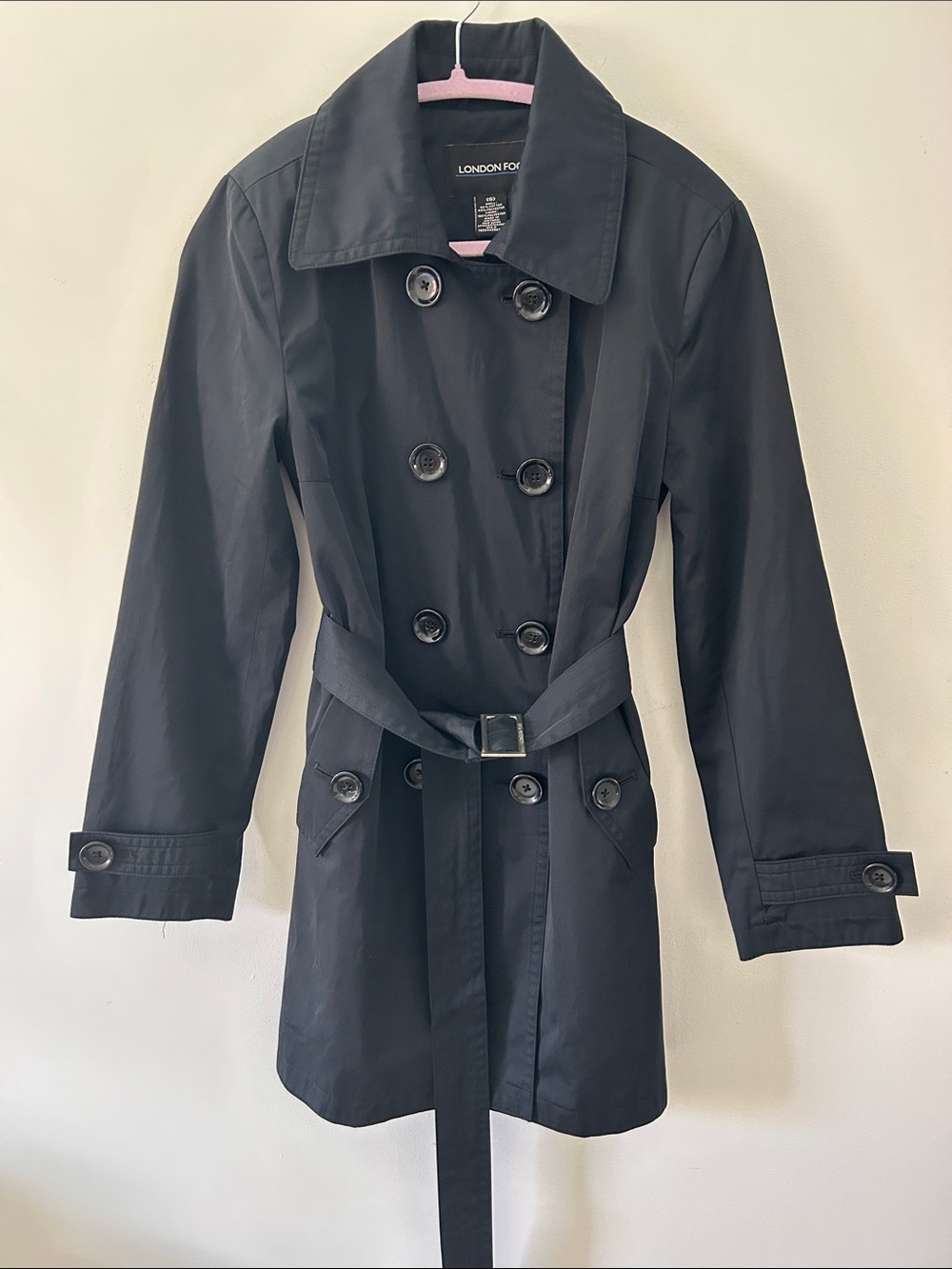 London Fog Heritage Trench Coat Women's Small Black Double-Breasted Belted